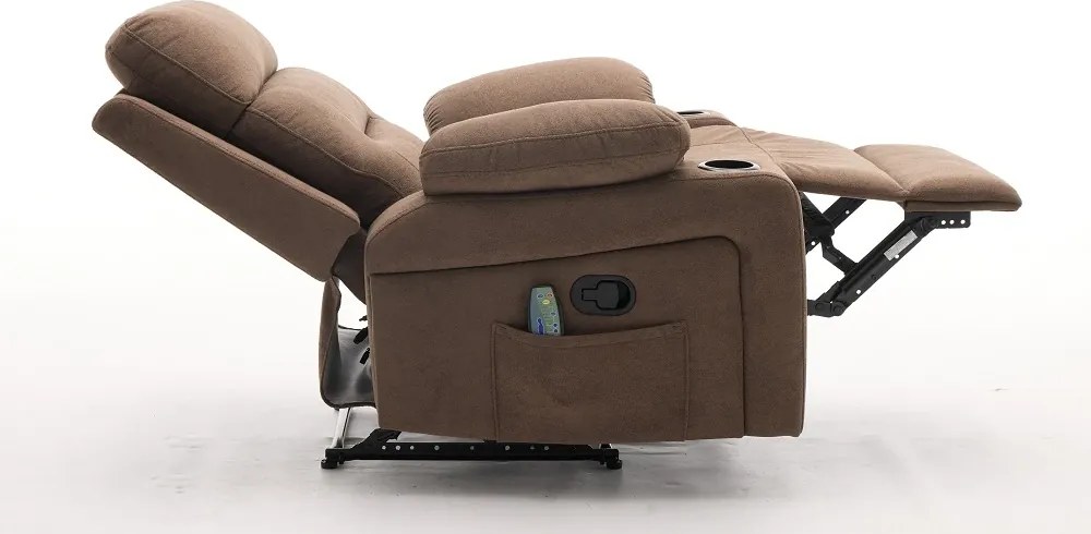 Fotoliu Masaj, Incalzire, Rabatabil, Sezut cu Arcuri Metalice, Suport Picioare extensibil, Chenille, Maro Inchis