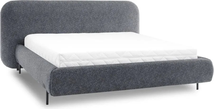 Pat matrimonial albastru tapițat cu spațiu de depozitare cu somieră 160x200 cm Pointt – ELTAP