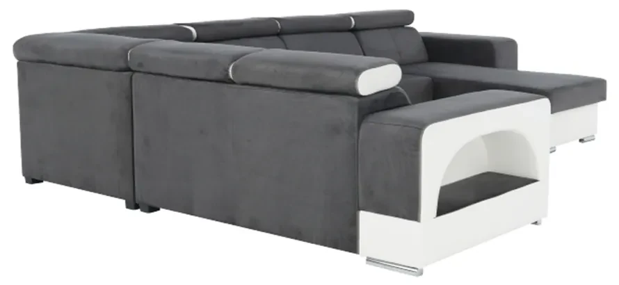 colţar în formă de U, piele ecologică albă/material textil gri, model dreapta, KAMELIA