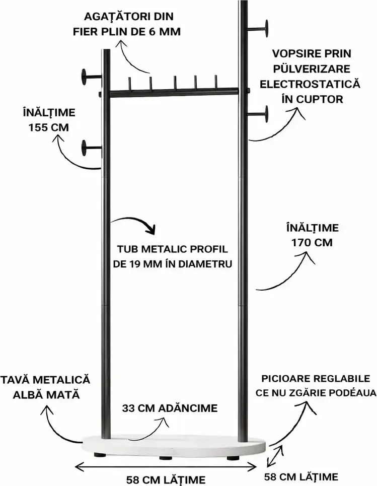 Cuier din metal ,culoare negru,170x58 cm