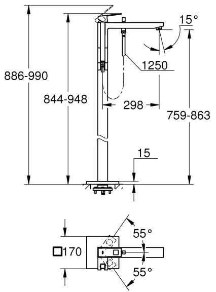 GROHE EUROCUBE baterie pentru cadă 298 mm, crom lucios — 23672001