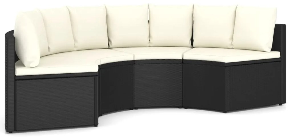 Set mobilier de grădină cu perne, 4 piese, negru, poliratan