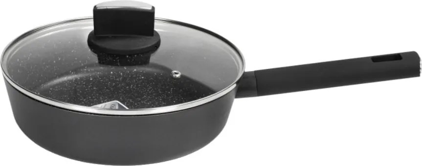 Cratita Zilan ZLN0881 Negru cu invelis din marmura, 5 straturi, 26 cm si maner fin la atingere, 3.1L