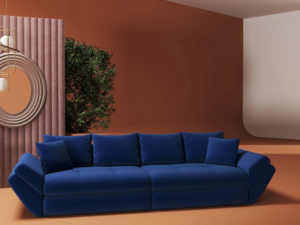 Canapea extensibilă dumonde cu ladă de depozitare si sezut confortabil din spuma high-density, Loana Royal Albastru 300x100 cm