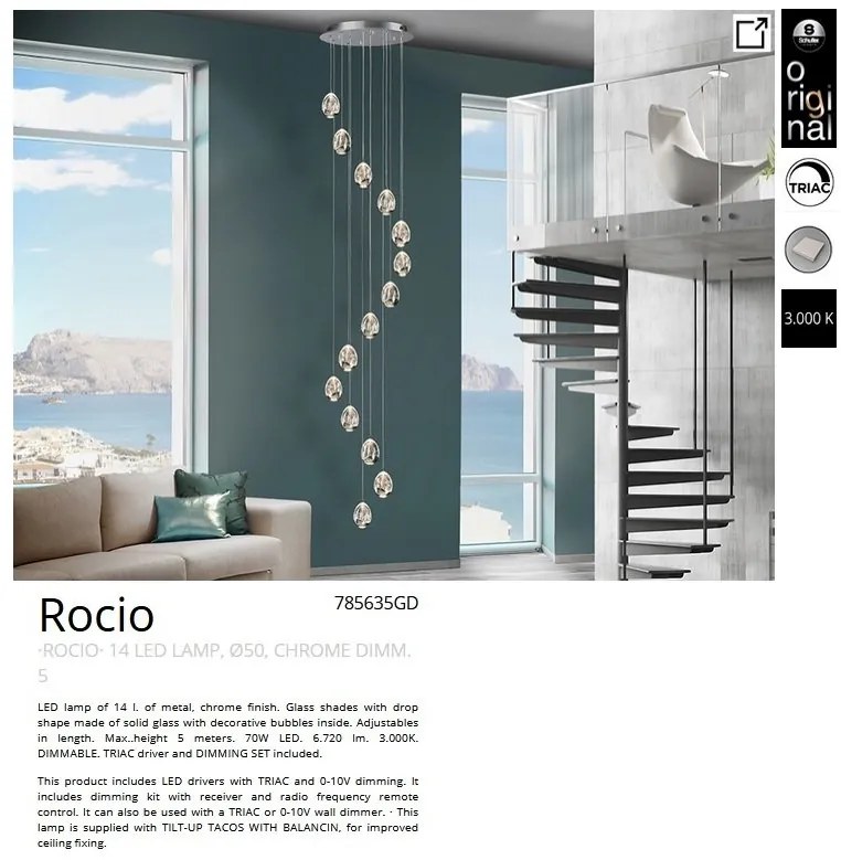 LUSTRA LED CU 14 PENDULE LED cu telecomanda ROCIO, crom