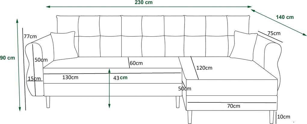 Canapea extensibila de colt SILVIANO, gri, reversibila, 230x140 cm