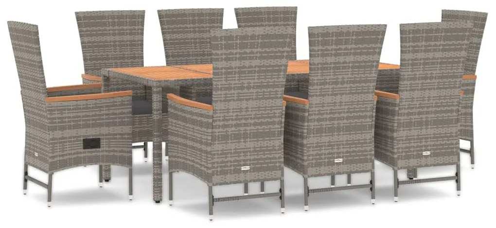 3157553 vidaXL Set mobilier grădină cu perne, 9 piese, gri, poliratan