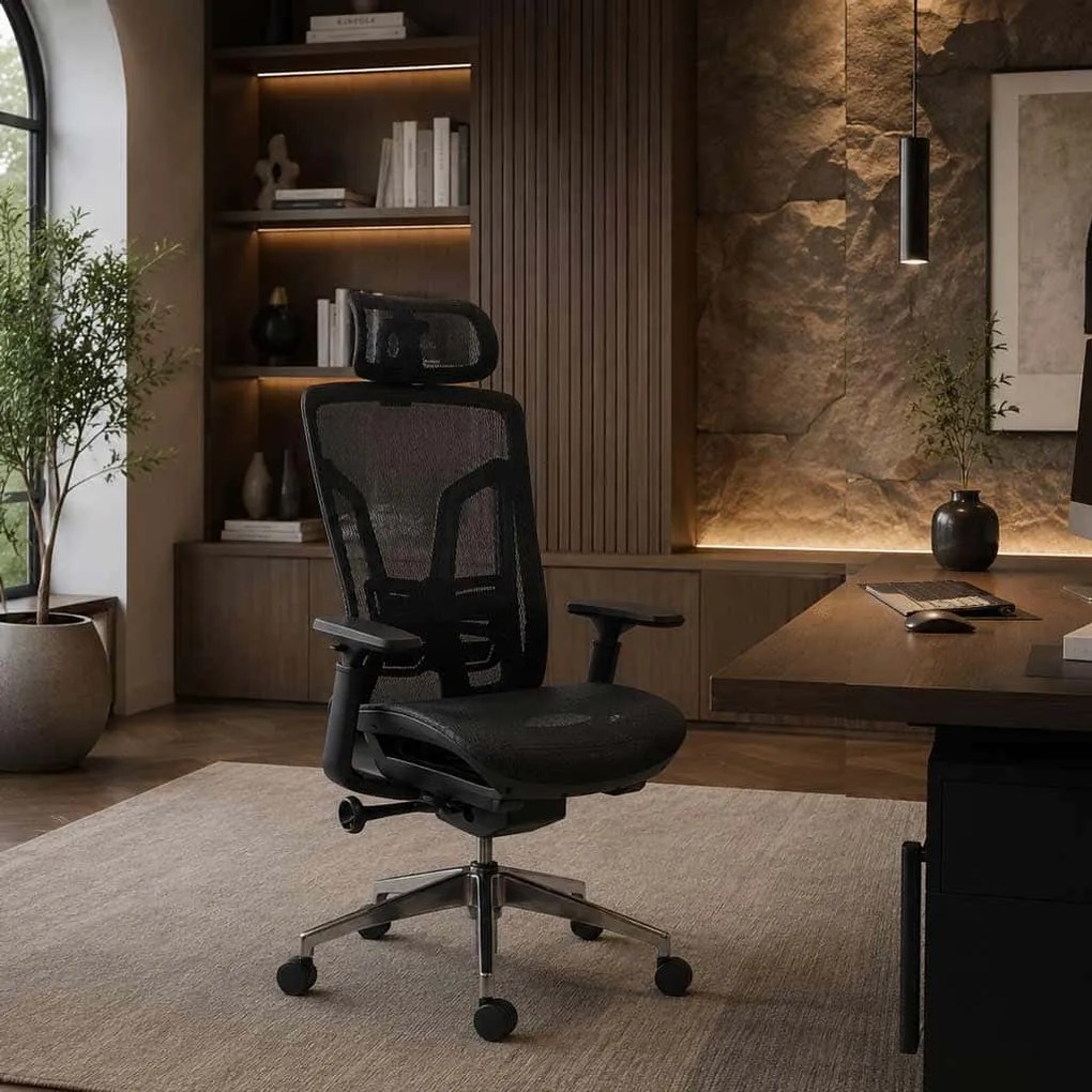 Scaun ergonomic SYYT 9506 negru, șezut culisabil și reclinare 135°