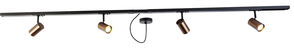 Sistem de șină monofazat bronz închis cu 4 spoturi și sursă de alimentare rotundă - Jeana