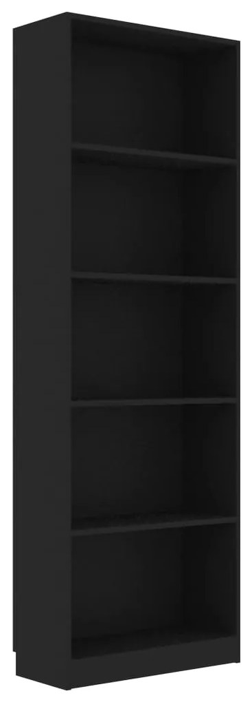 800883 vidaXL Bibliotecă cu 5 rafturi, negru, 60 x 24 x 175 cm, PAL