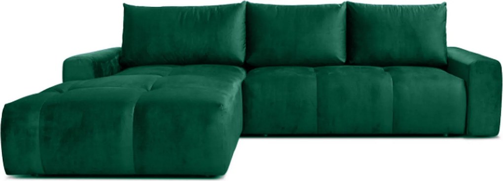 Coltar extensibil Atlantic, sezlong stanga, stofa catifelata verde - M