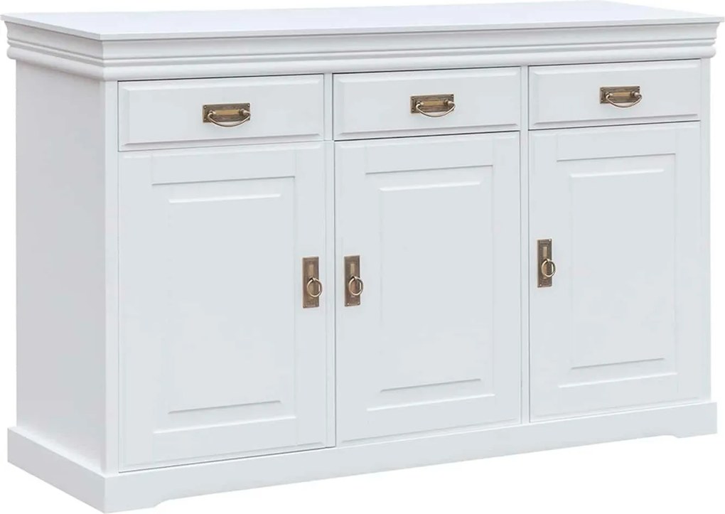 Comodă lemn masiv alb Florence, 140 × 43 × 88 cm