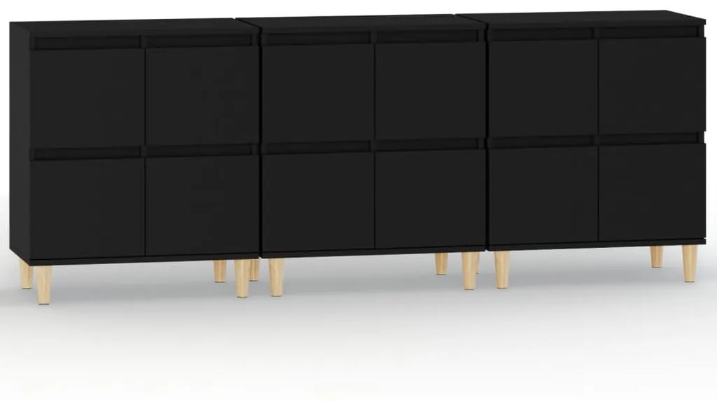 3185768 vidaXL Servante, 3 buc, negru, 60x35x70 cm, lemn prelucrat
