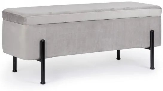 Bancheta cu spatiu pentru depozitare gri/negru din catifea si metal, 110 cm, Irina Bizzotto