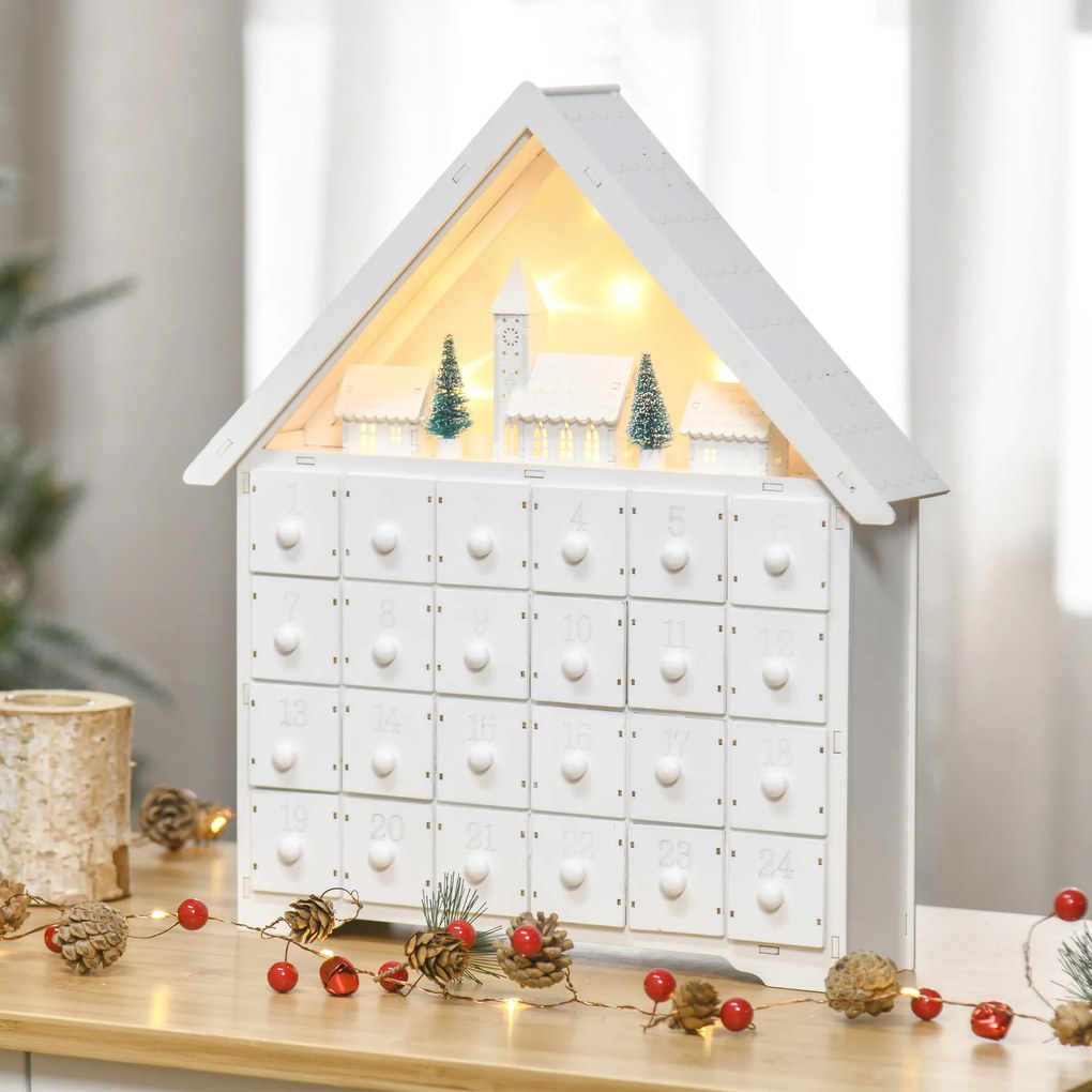 Calendar de Advent, Calendar din Lemn cu 24 sertare, decoratiune de craciun cu lumini HOMCOM | Aosom Romania