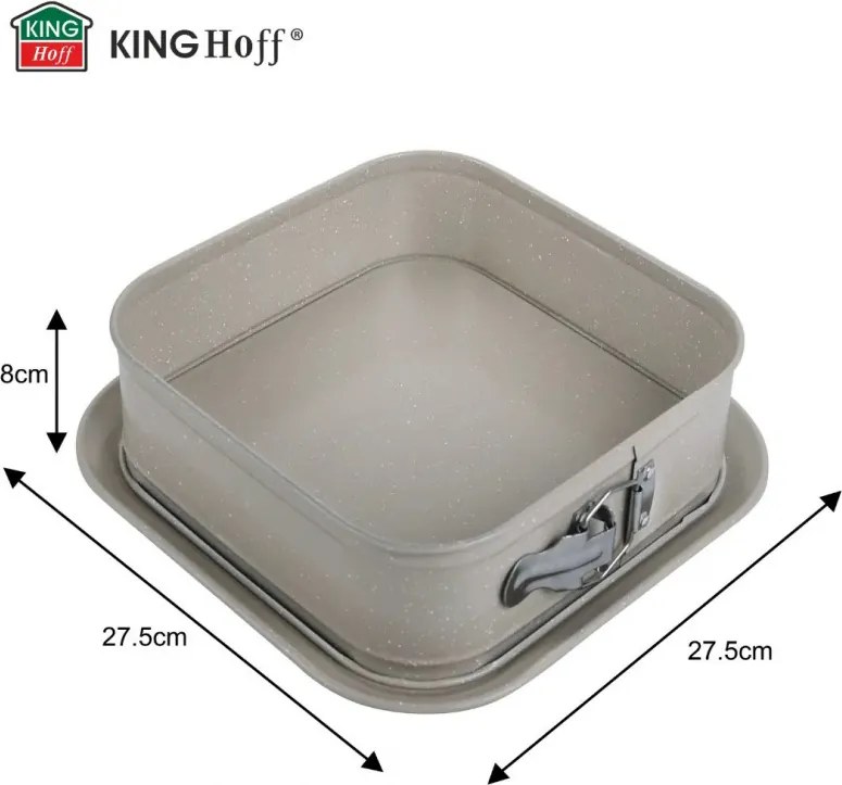 Tavă de copt Kinghoff KH 1977, 27.5x27.5x8 cm, Fund detașabil, Finisaj marmură, Bej