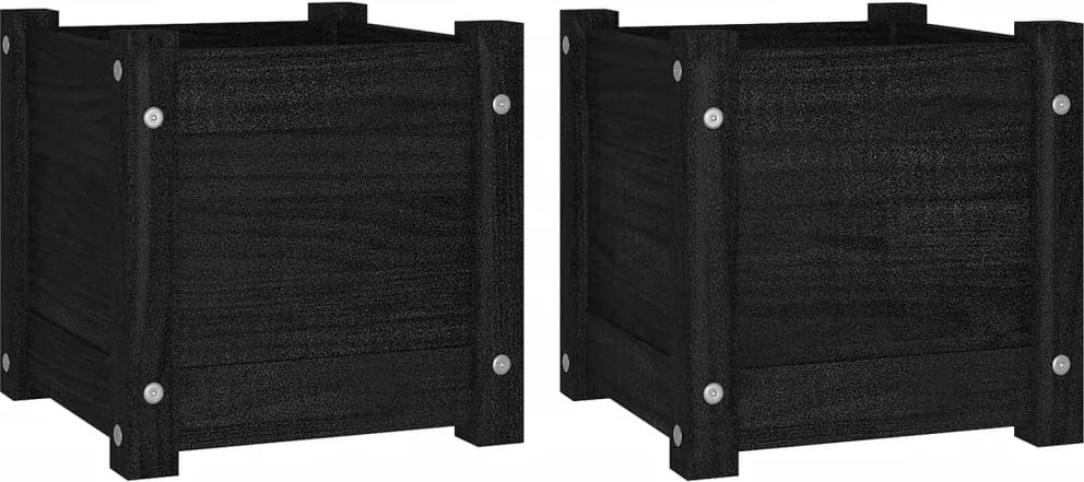 vidaXL Jardiniere grădină, 2 buc., negru, 31x31x31 cm, lemn masiv pin