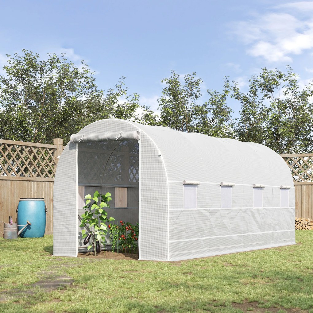 Outsunny Sera tunel cu 8 ferestre si usa rulanta, sera de gradina tunel pentru plante, 5x2x2m, alb | Aosom Romania