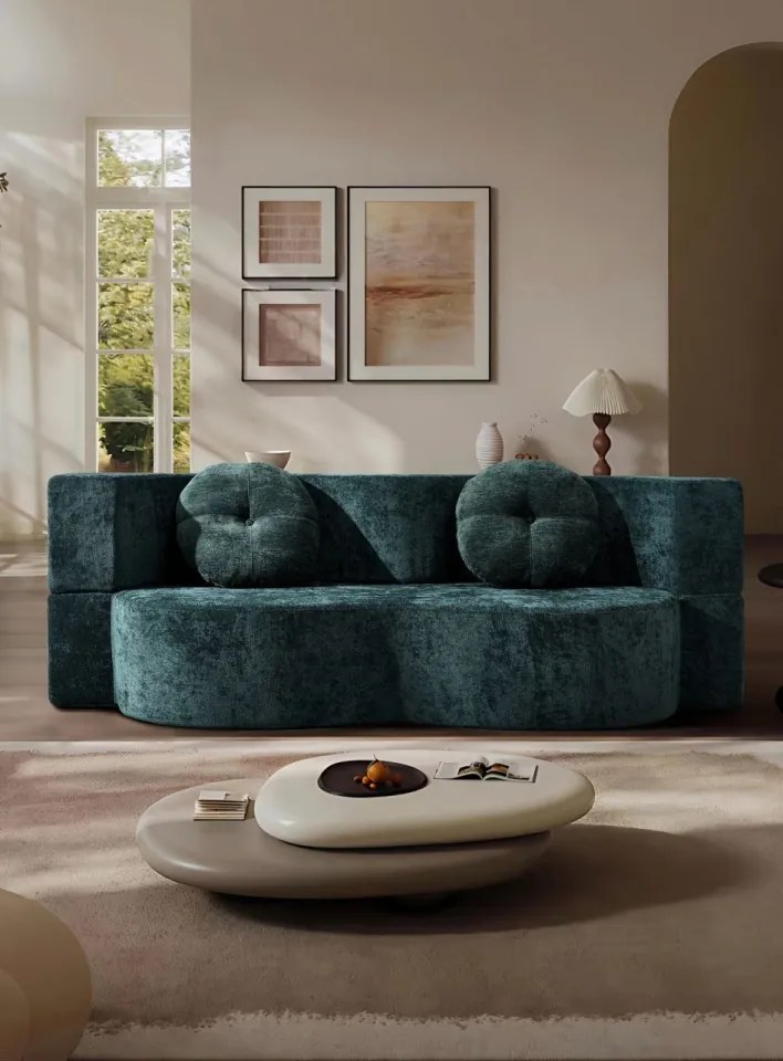 Canapea transformabilă în pat, spumă cu memorie HD, huse detașabile – 200×85×68 cm (Culoare: Verde)