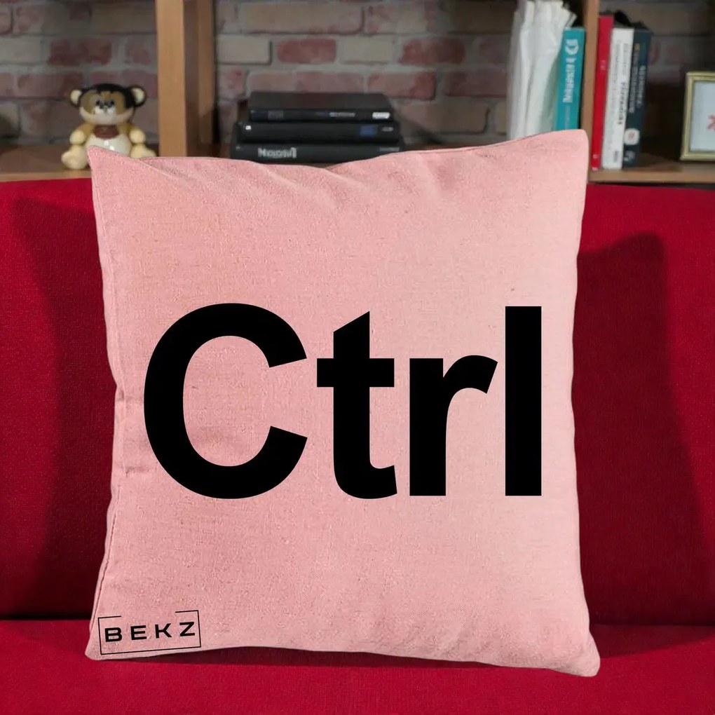 Perna Personalizata Tasta Ctrl Tipografie Bold, 40x40 cm, Roz, Husa Detasabila, Perna Inclusa, BEKZ®