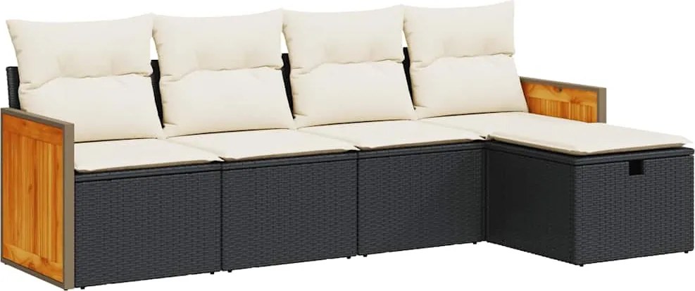 vidaXL Set mobilier de grădină cu perne, 5 piese, negru, poliratan