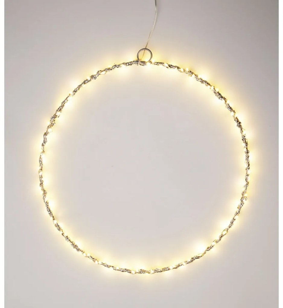 Decorație de Crăciun luminoasă Cerc, 30 cm,argintiu, LED alb cald, cu baterii
