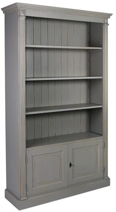 Biblioteca, gri, din lemn masiv, L120 cm, aspect vintage, Ernest