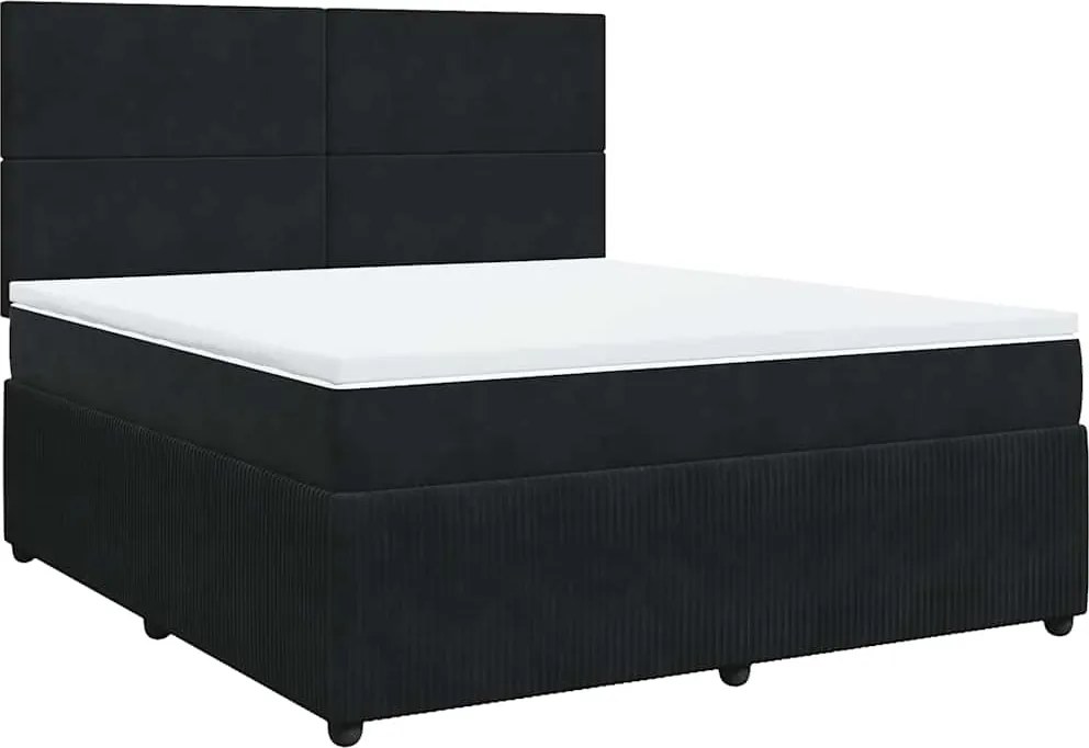 vidaXL Pat box spring cu saltea, negru, 180x200 cm, catifea