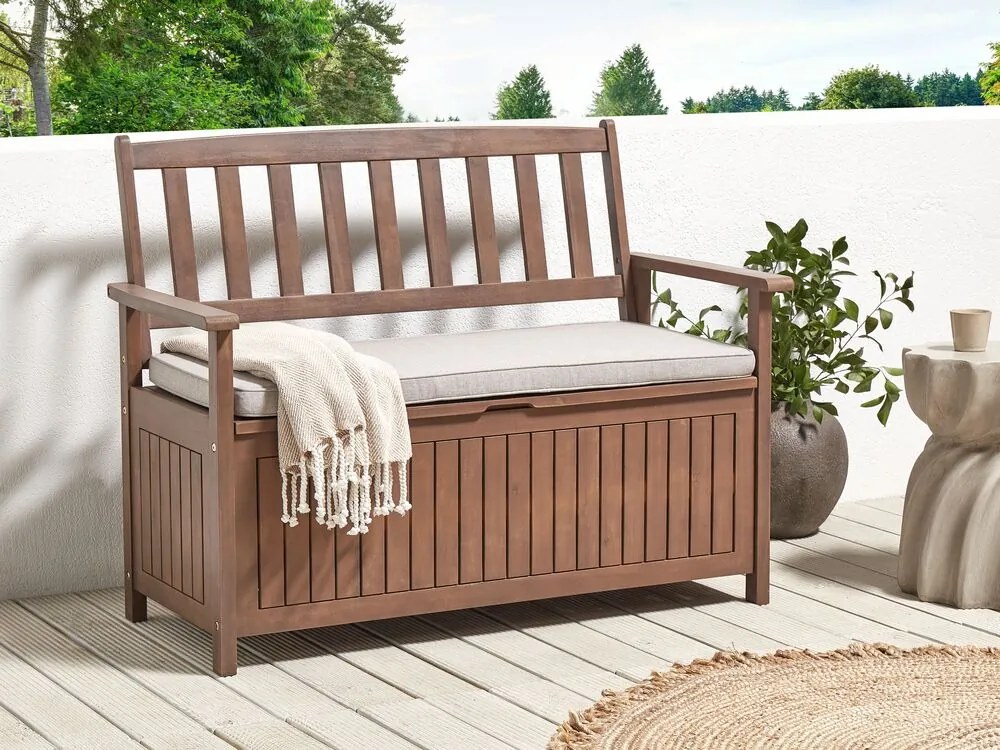 Bancă de grădină Sefu (lemn închis + gri) (cu sp. depozitare)). 1075967