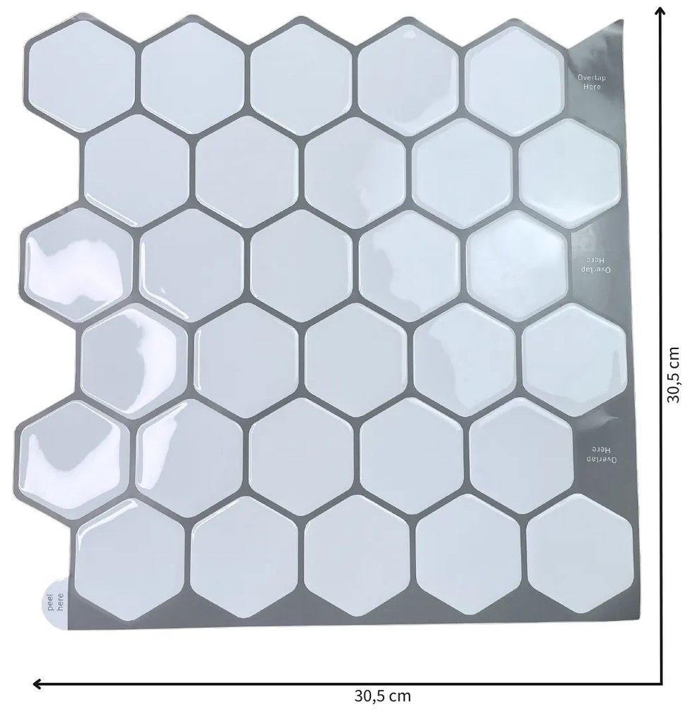PIPPER | Placi de adeziv - mozaic 3D - Hexagoane albe 30,5 x 30,5 cm