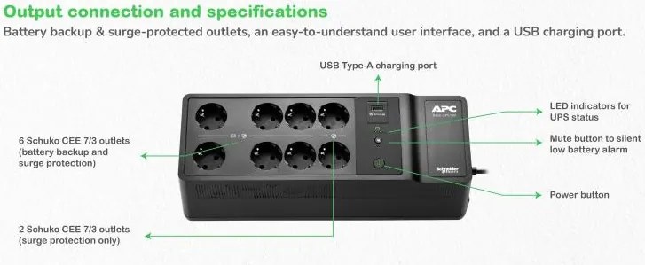 APC Back-UPS, 500VA/300W Floor/Wall