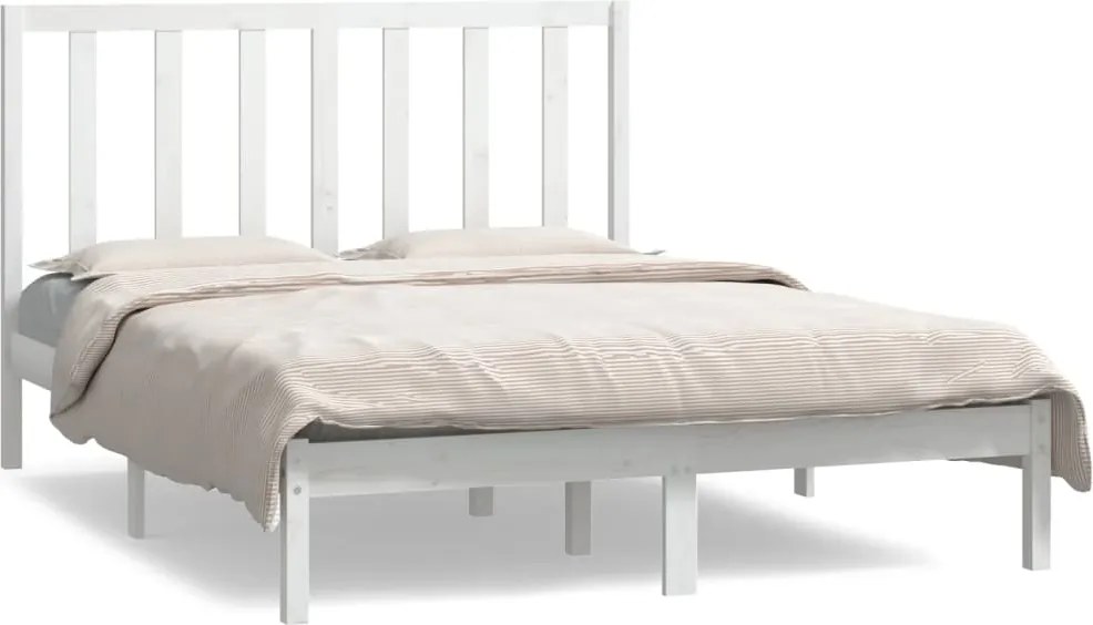 vidaXL Cadru de pat fără saltea, alb, 140x190 cm, lemn masiv de pin