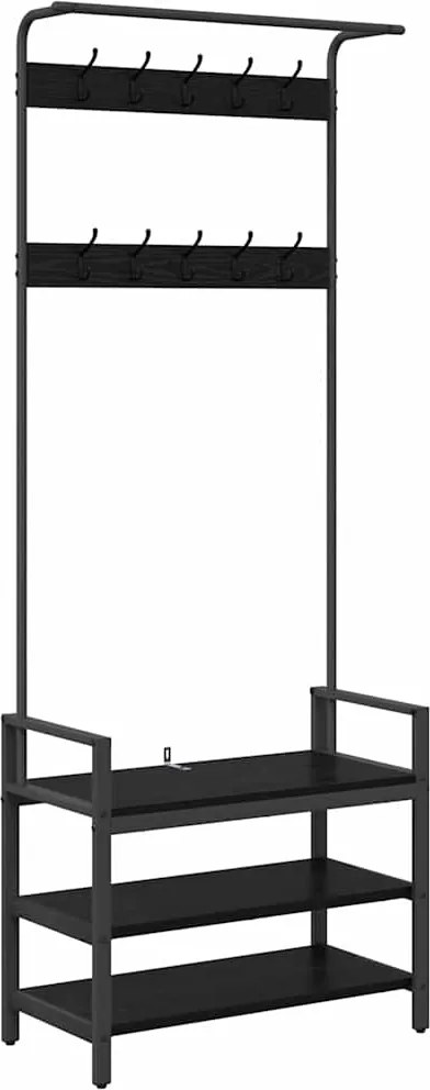 vidaXL Răcător de paltoane Stejar Negru 75 x 34 x 184 cm Lemn compozit