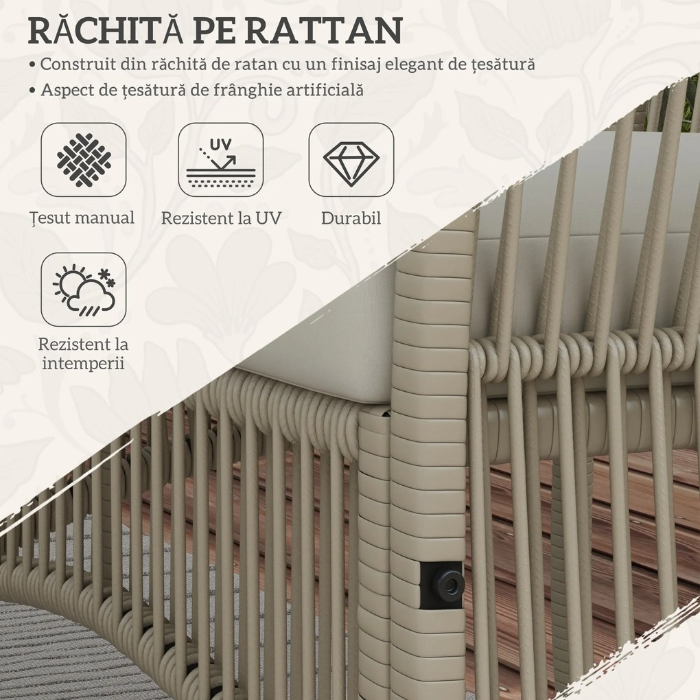 Outsunny Set de Grădină cu 2 Fotolii de Exterior, Canapea și Măsuță, 56x56x80 cm, Kaki | Aosom Romania