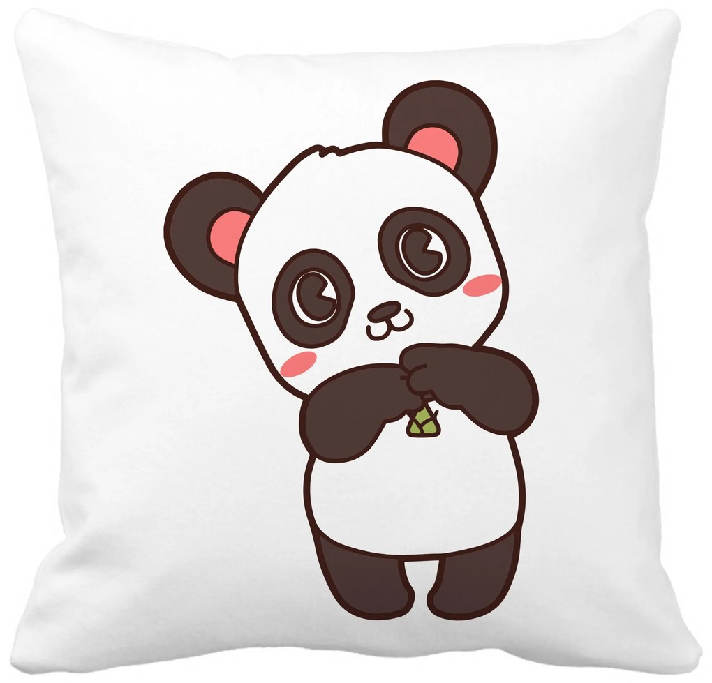 Perna Decorativa Urs Panda, 40x40 cm, Alba, Mata, Husa Detasabila, Burduf