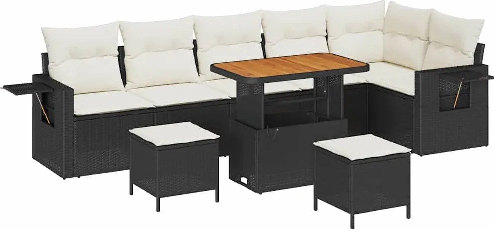 vidaXL Set de canapele pentru grădină 11 pcs Negru și Crem poliratan