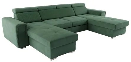 Rozk. canapea colț universal în U cu spațiu depozitare SALVADA verde