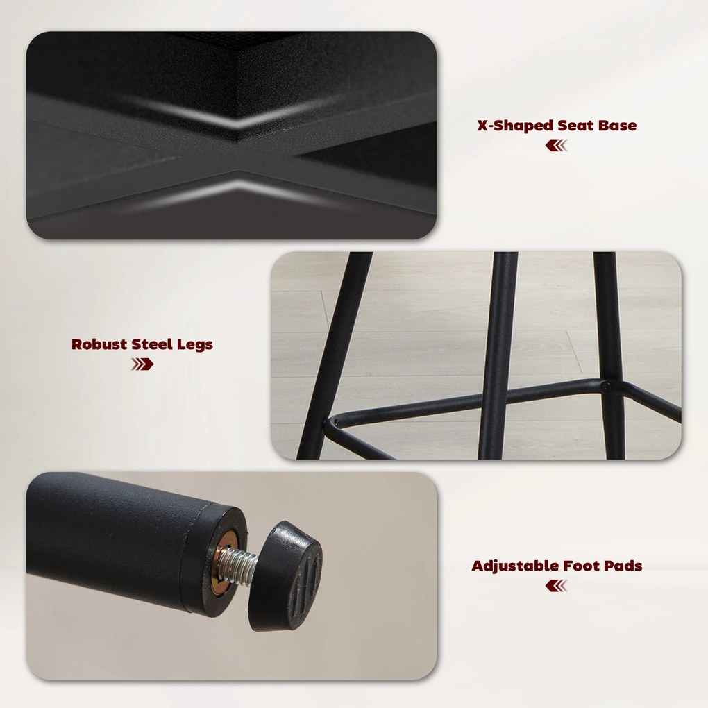 HOMCOM Set 2 Scaune de Bar cu Spătar și Suport pentru Picioare, Acoperire din Material Textil și Picioare din Oțel, Gri | Aosom Romania