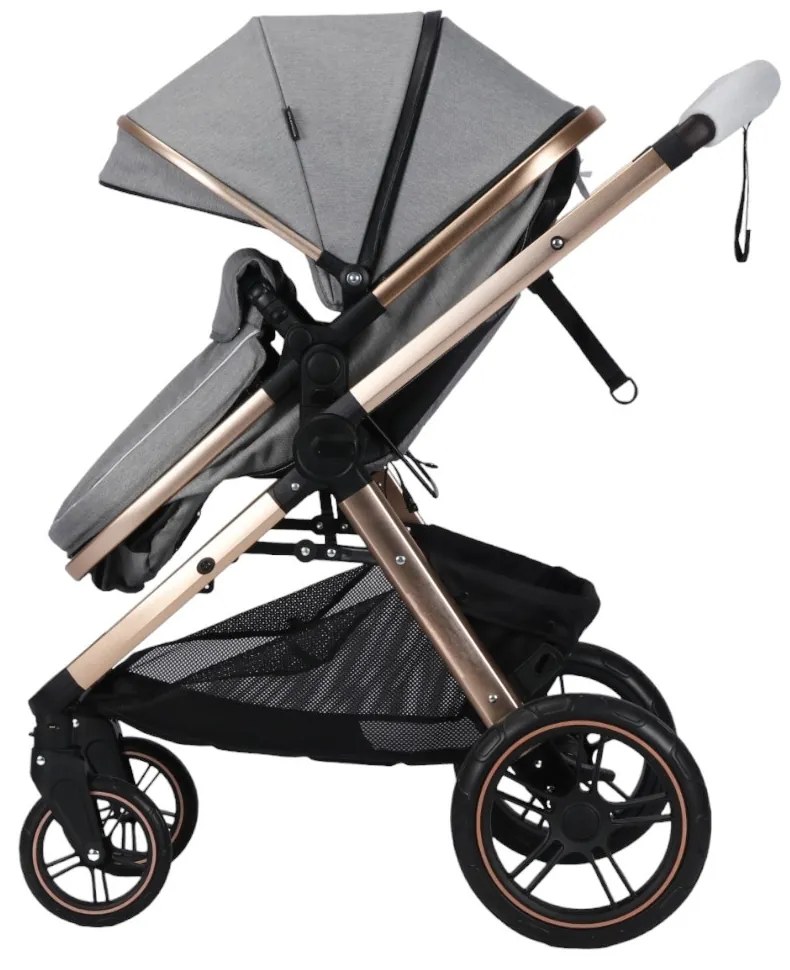 Carucior nou nascuti 2 in 1 NOVOKIDS™ X2000 series, Cu geanta bebe, Cadru Aluminiu Gold, Amortizoare, Roti din cauciuc plin AVE, Landou, Spatar