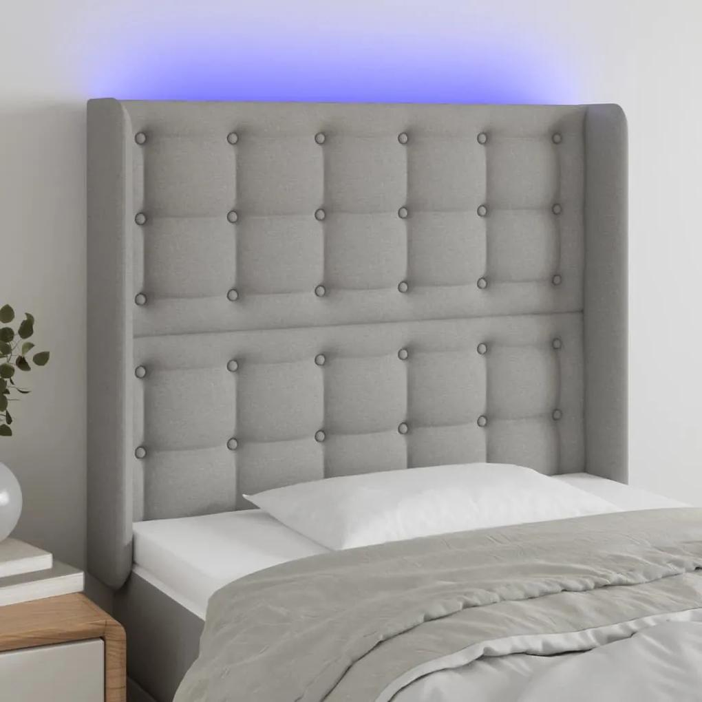 3124464 vidaXL Tăblie de pat cu LED, gri deschis, 93x16x118/128 cm, textil
