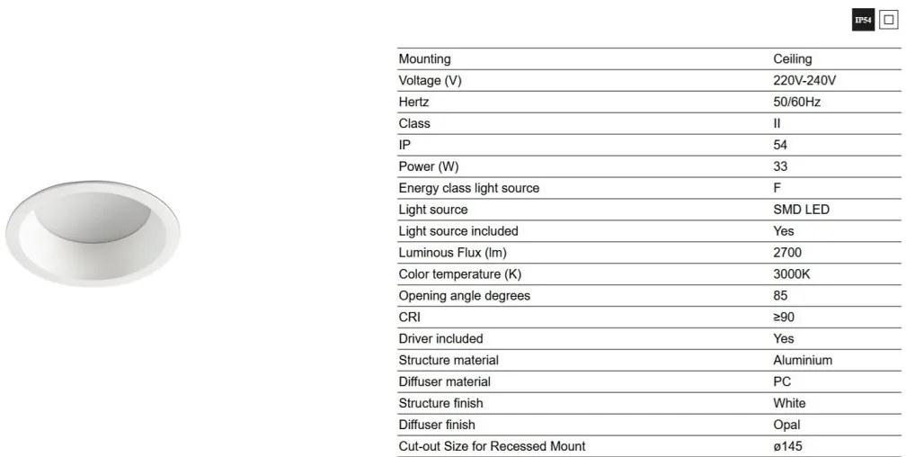 Spot LED baie incastrabil tavan IP54 DOP 33W 3000K alb