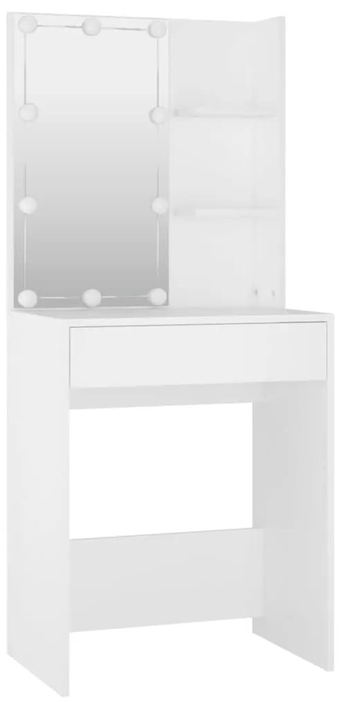 Set de masuta de toaleta cu LED, alb, lemn prelucrat Alb, 60 x 40 x140 cm
