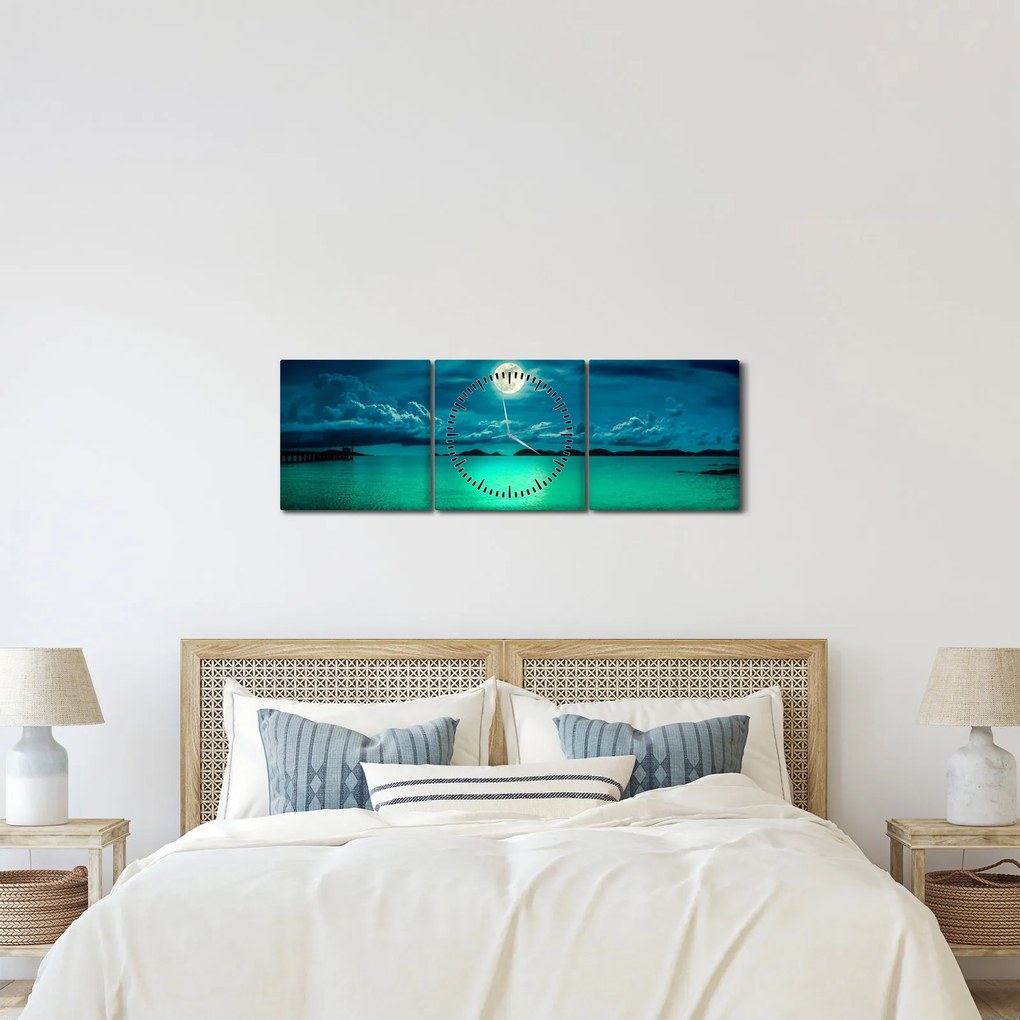 Tablou - Luna plină deasupra apei (cu ceas) (90x30 cm)