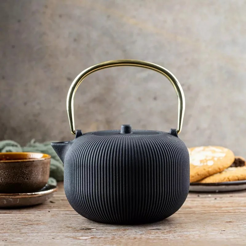 Ceainic din fonta cu infuzor Kinghoff KH 1931, 1 l, Fonta, Interior emailat, Negru