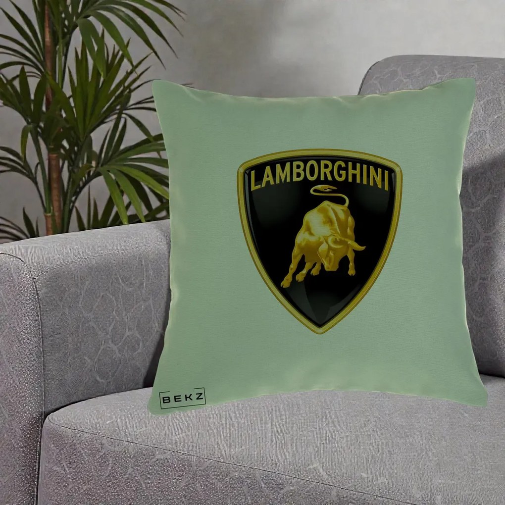 Perna Personalizata cu emblema Lamborghini, 40x40 cm, Verde, Husa Detasabila, Perna Inclusa, BEKZ®