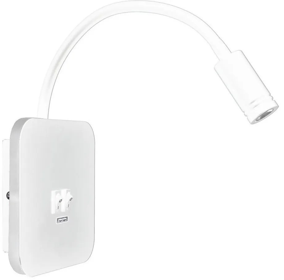 Veioză LED flexibilă de perete cu USB BASE 1xLED/8W+1xLED/2W/230V alb