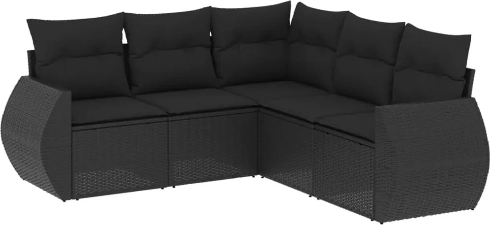 vidaXL Set mobilier de grădină cu perne, 5 piese, negru, poliratan