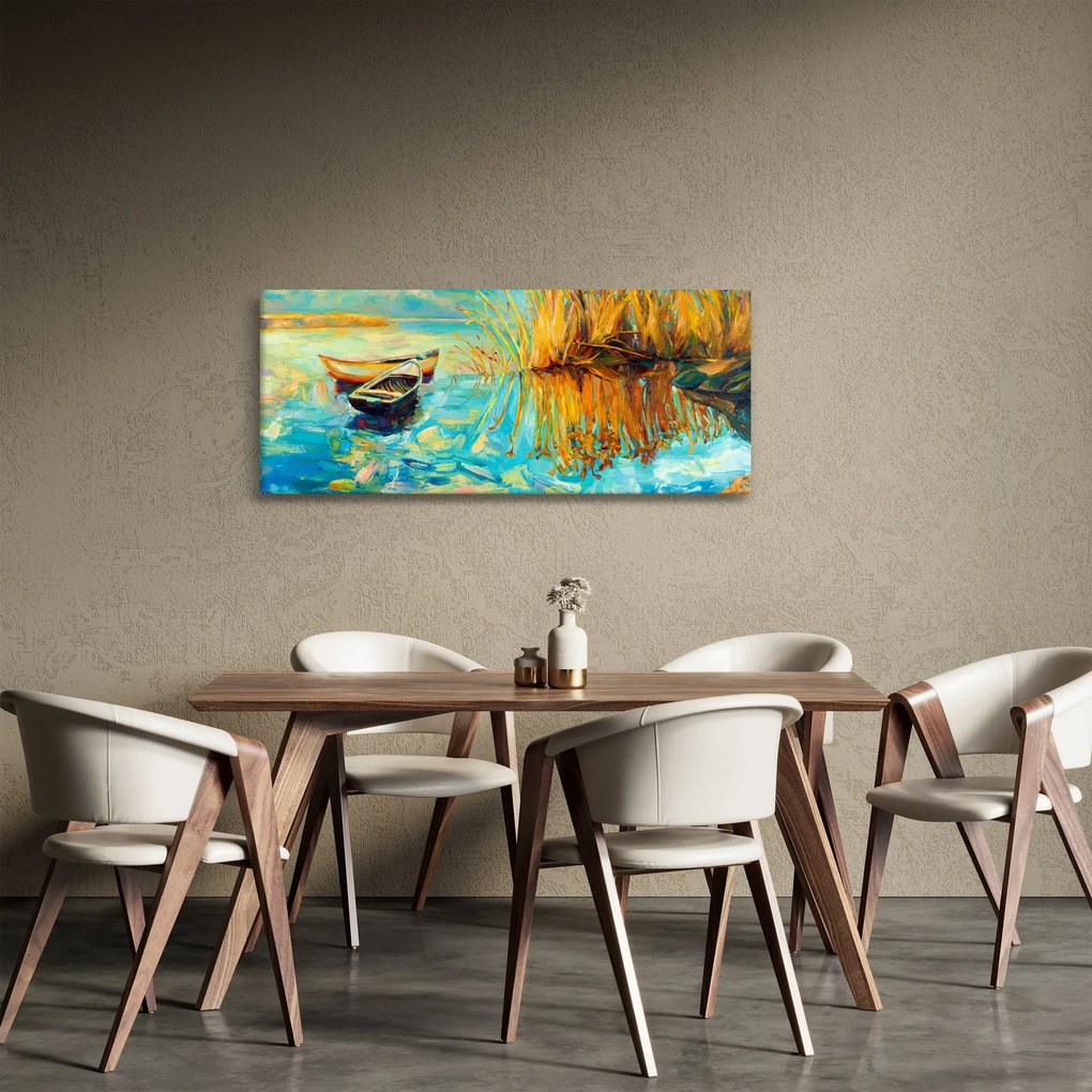 Tablou - Lacul cu bărci (120x50 cm)