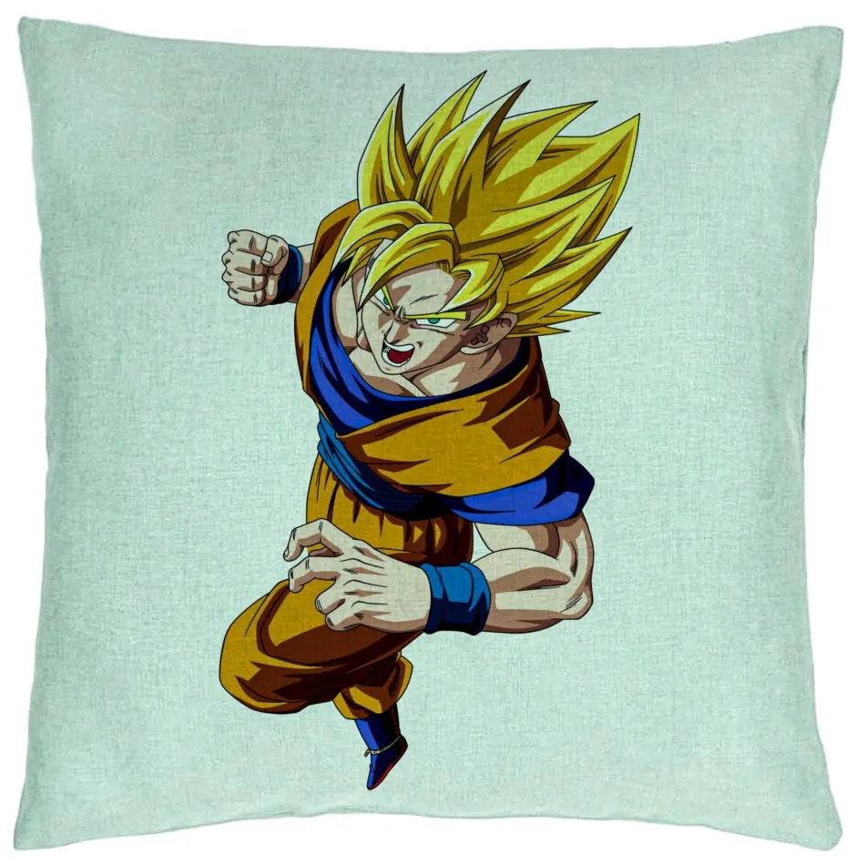 Perna Decorativa cu Goku Angry, 40x40 cm, Verde Menta, Husa Detasabila, Burduf