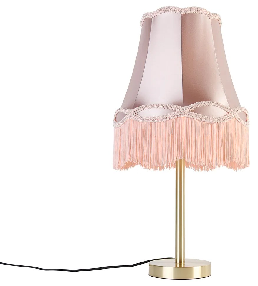 Lampă de masă clasică alamă cu abajur bunică roz 30 cm - Simplo